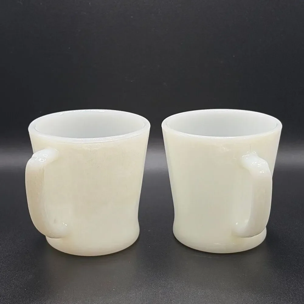 Vintage Fire King White‎ Milk Glass Set of 2 Coffee Mugs 8oz USA 1950's
